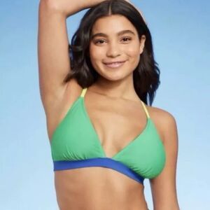 NWT Wild‎ Fable 2X (20-22) Colorblock Blue Green Bikini Triangle Top Swim